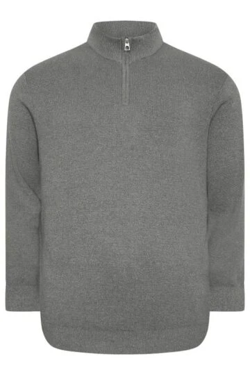 BadRhino Big & Tall Grey Milano Quarter Zip Knitted Jumper