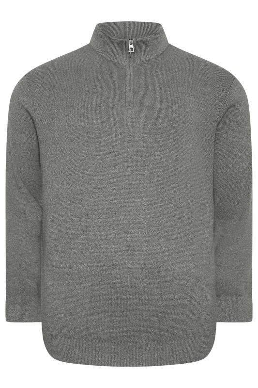 BadRhino Big & Tall Grey Milano Quarter Zip Knitted Jumper 1 BadRhino Big & Tall Grey Milano Quarter Zip Knitted Jumper