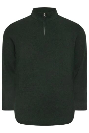 BadRhino Big & Tall Green Milano Quarter Zip Knitted Jumper