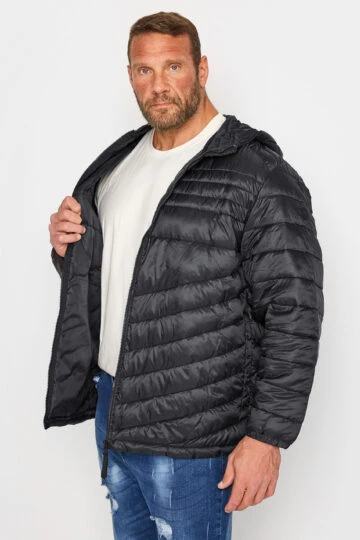 JACK & JONES Big & Tall Black Quilted Puffer Coat