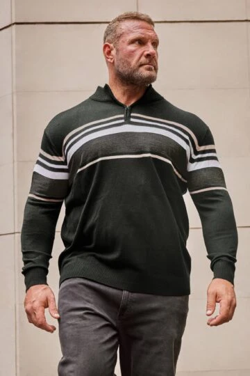 BadRhino Big & Tall Black Stripe Quarter Zip Knitted Jumper