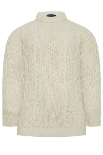 BadRhino Big & Tall Cream Crew Neck Cable Knit Jumper