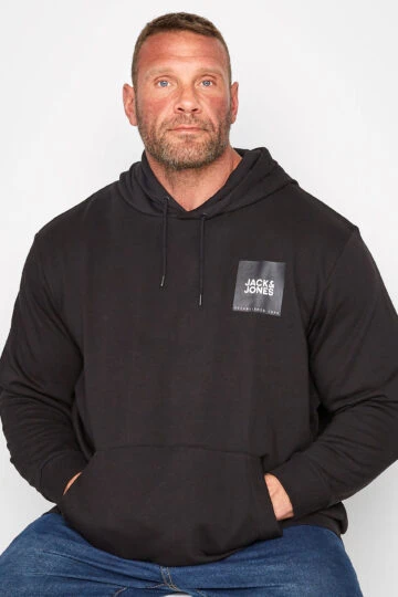 JACK & JONES Big & Tall Black Printed Logo Hoodie