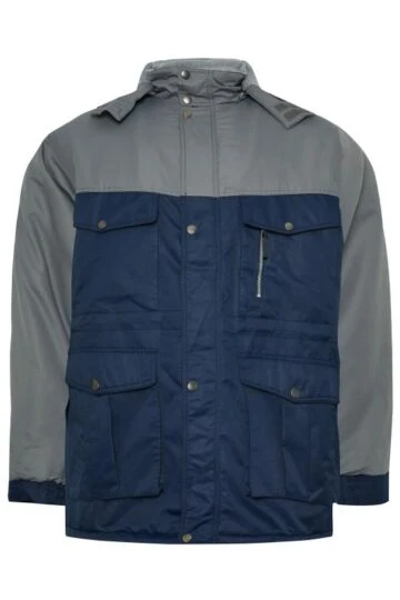 BadRhino Big & Tall Grey & Navy Fleece Lined Hooded Coat