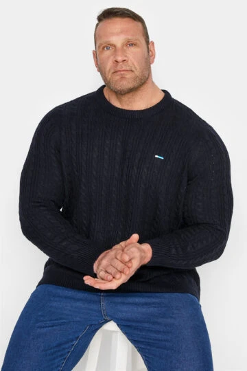 BadRhino Big & Tall Navy Blue Cable Knitted Jumper