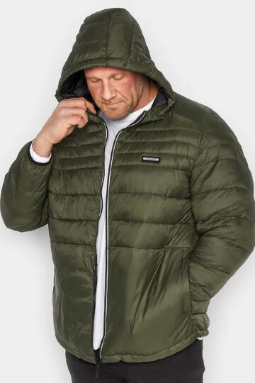 JACK & JONES Big & Tall Khaki Green Hooded Puffer Coat