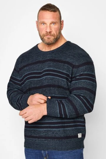 JACK & JONES Big & Tall Blue Stripe Knitted Jumper