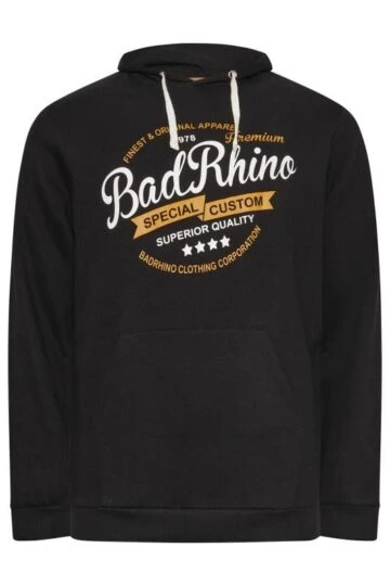 BadRhino Big & Tall Black Branded Logo Printed Hoodie