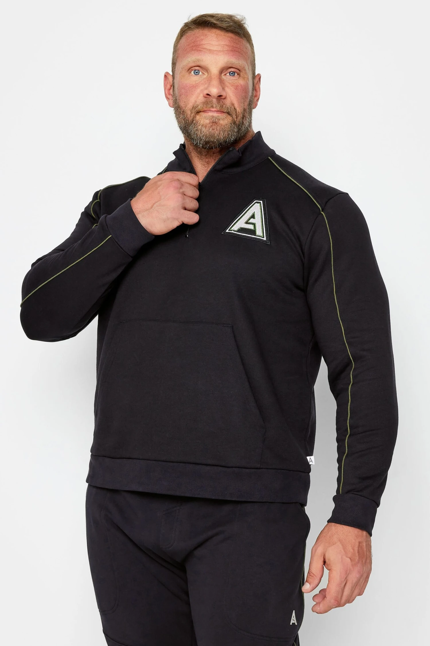 STUDIO A Big & Tall Black Zip Neck Sweatshirt 1 STUDIO A Big & Tall Black Zip Neck Sweatshirt