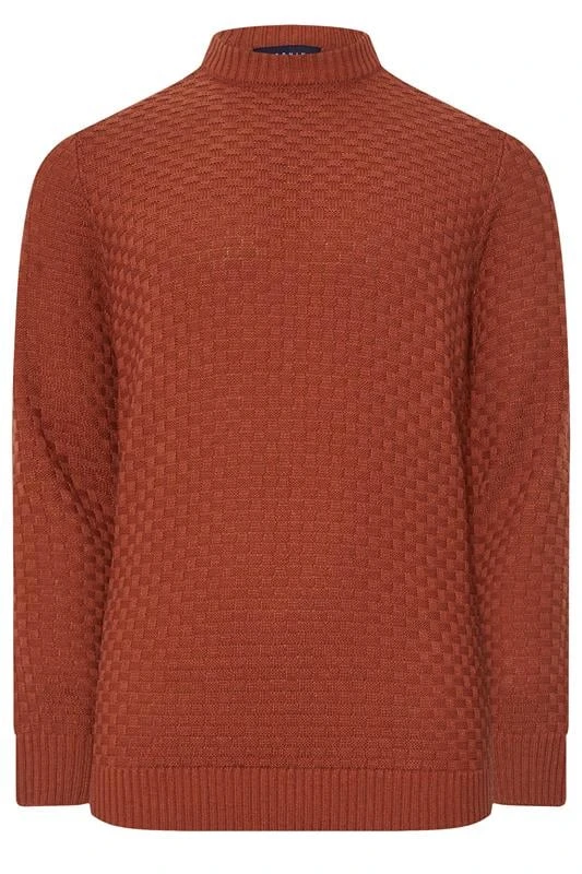 BadRhino Big & Tall Burnt Red Textured Crew Neck Knitted Jumper 2 BadRhino Big & Tall Burnt Red Textured Crew Neck Knitted Jumper - Image 2