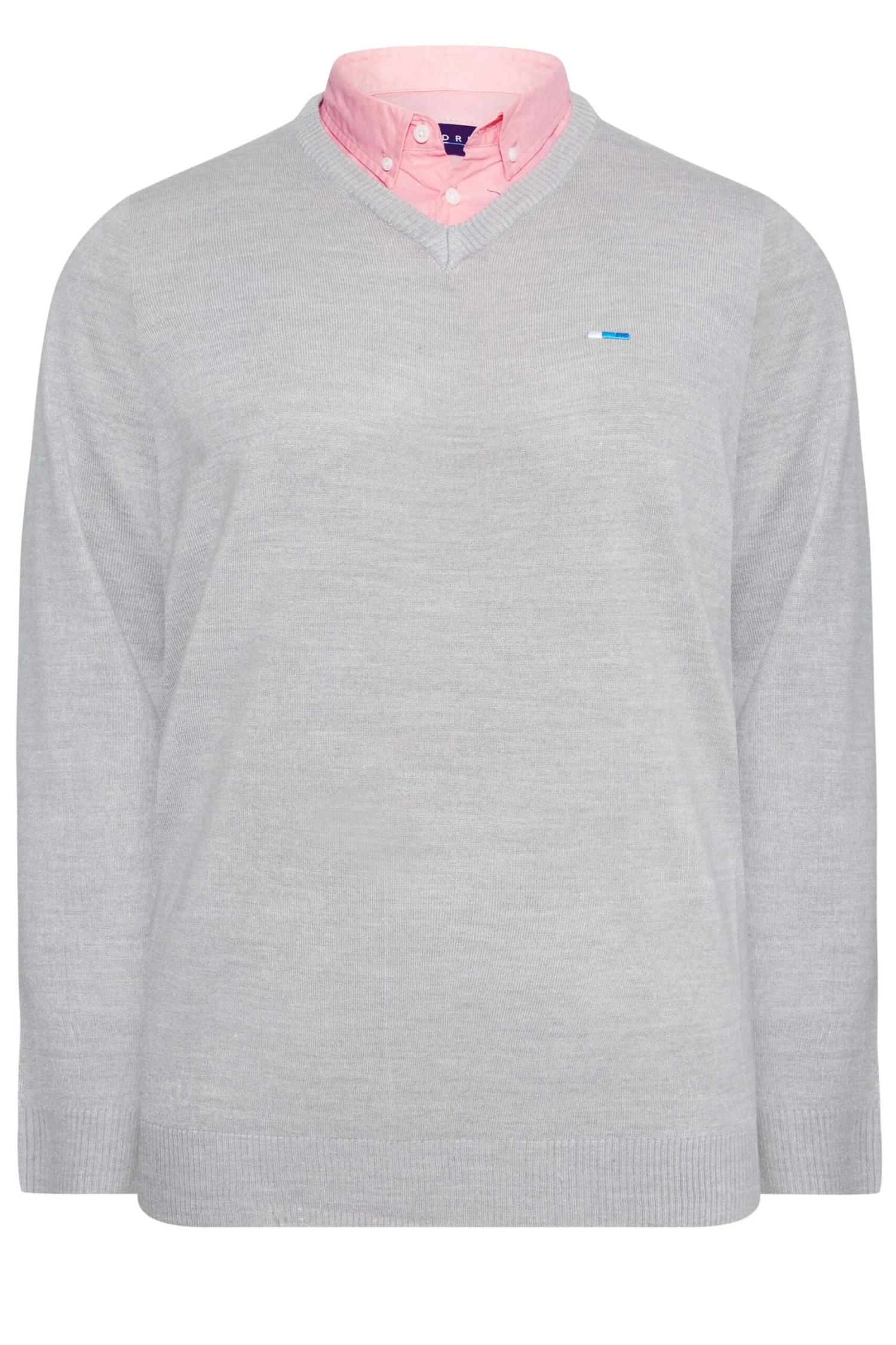 BadRhino Big & Tall Light Grey/Pink Mock Shirt Jumper 3 BadRhino Big & Tall Light Grey/Pink Mock Shirt Jumper - Image 3