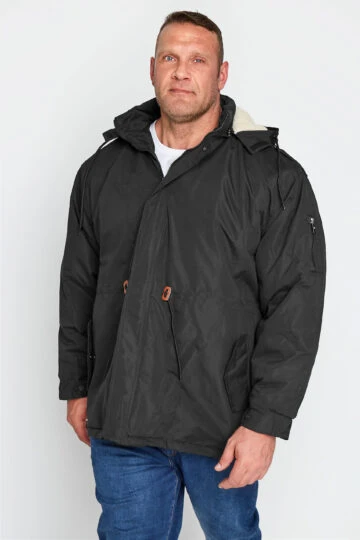 KAM Black Teddy Lined Parka Coat