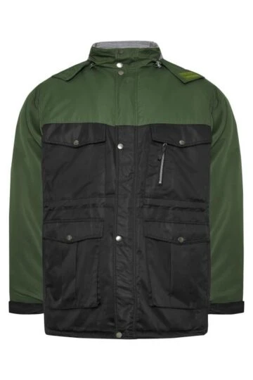 BadRhino Big & Tall Green & Black Fleece Lined Hooded Coat