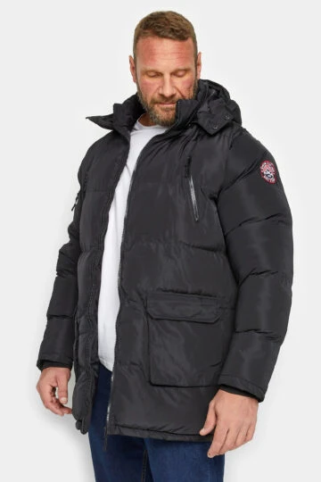 D555 Big & Tall Black Hooded Parka Coat