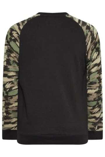 BadRhino Big & Tall Black & Green Camo Sleeve Raglan Sweatshirt